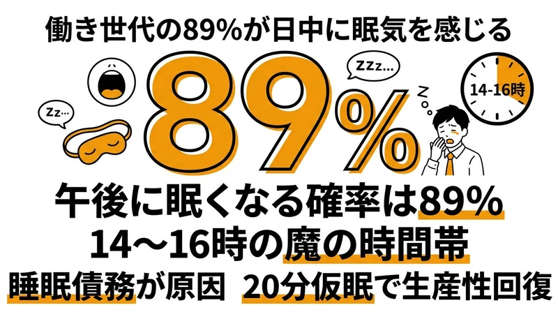 午後に眠くなる確率は89%！睡眠債務とアフタヌーンディップの正体