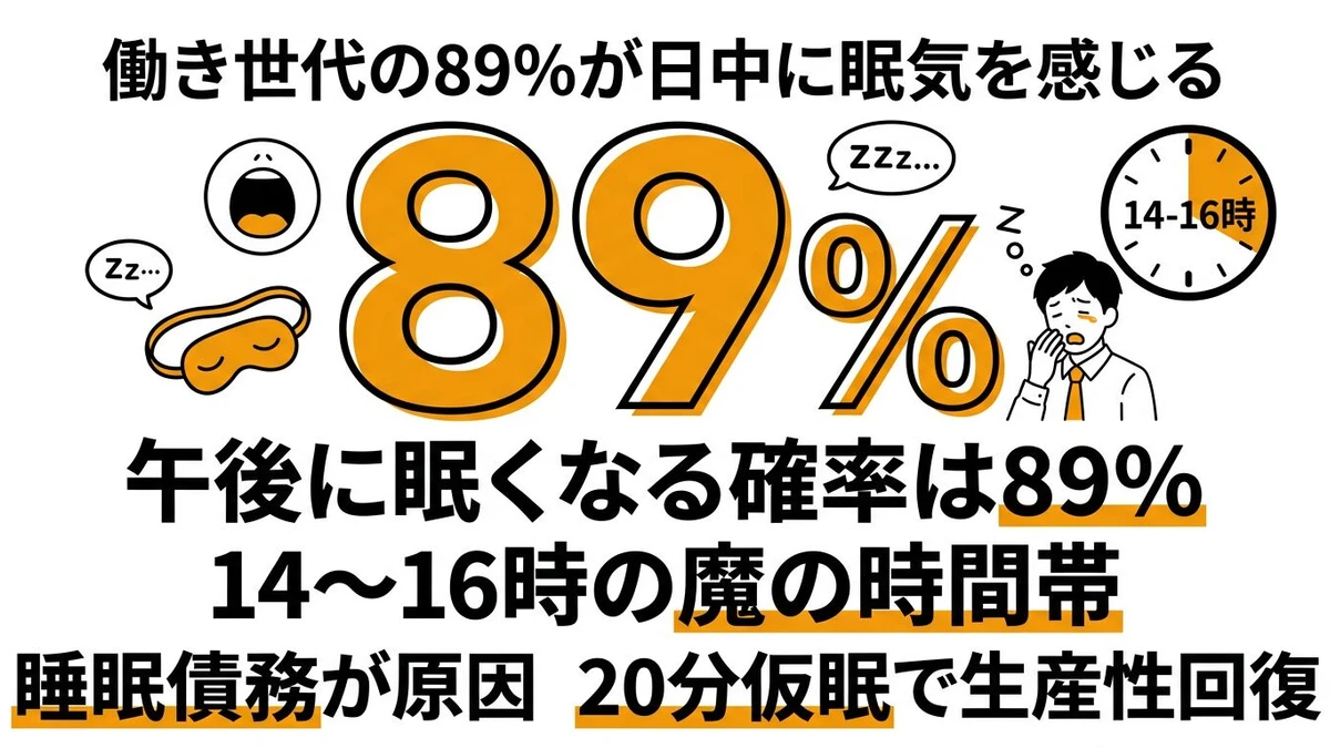 午後に眠くなる確率は89%！睡眠債務とアフタヌーンディップの正体