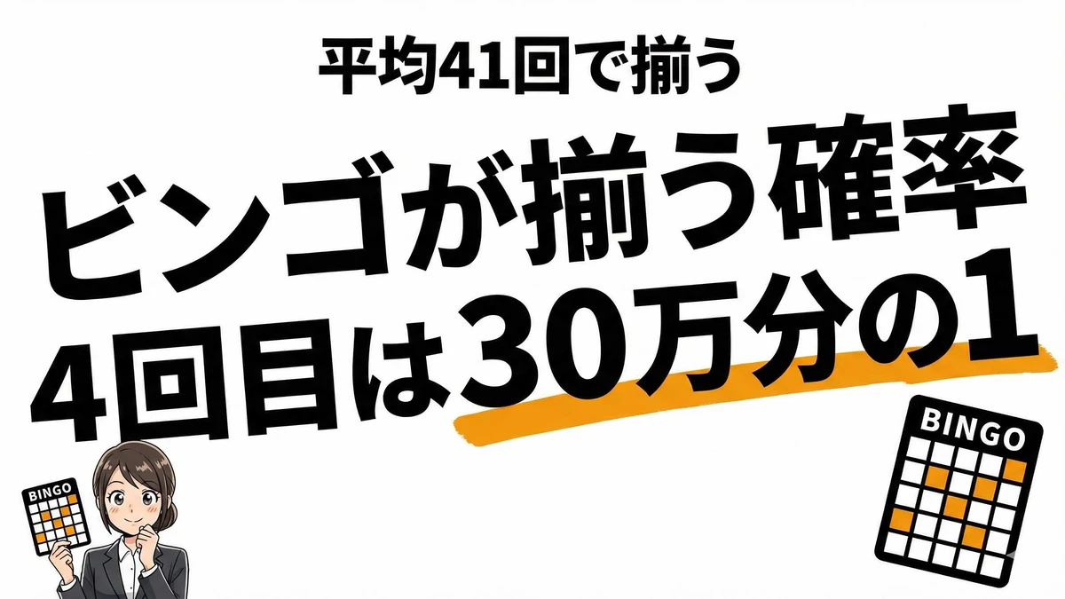 ビンゴが揃う確率は？平均41回でビンゴ、4回目は30万分の1