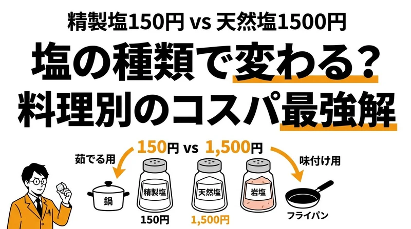 食塩vs天然塩vs岩塩！料理別で使う塩のコスパを計算してみた