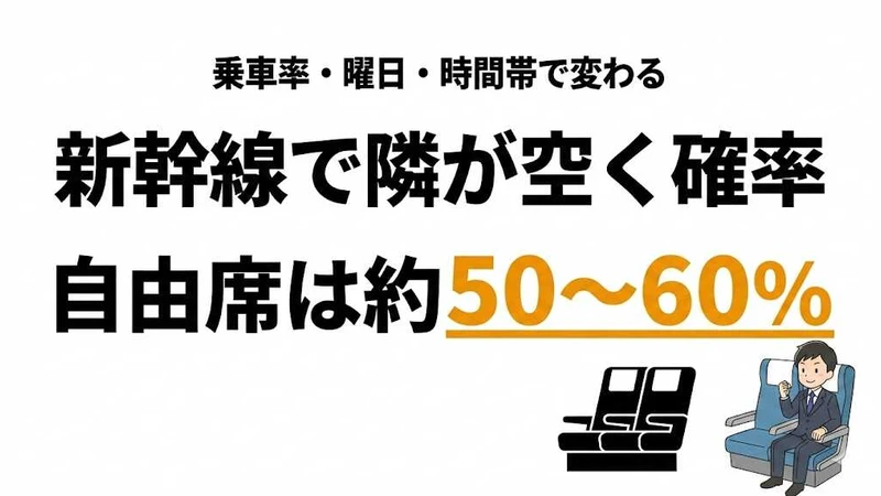 新幹線で隣が空席になる確率は約30〜60%！指定席の窓側・通路側が狙い目