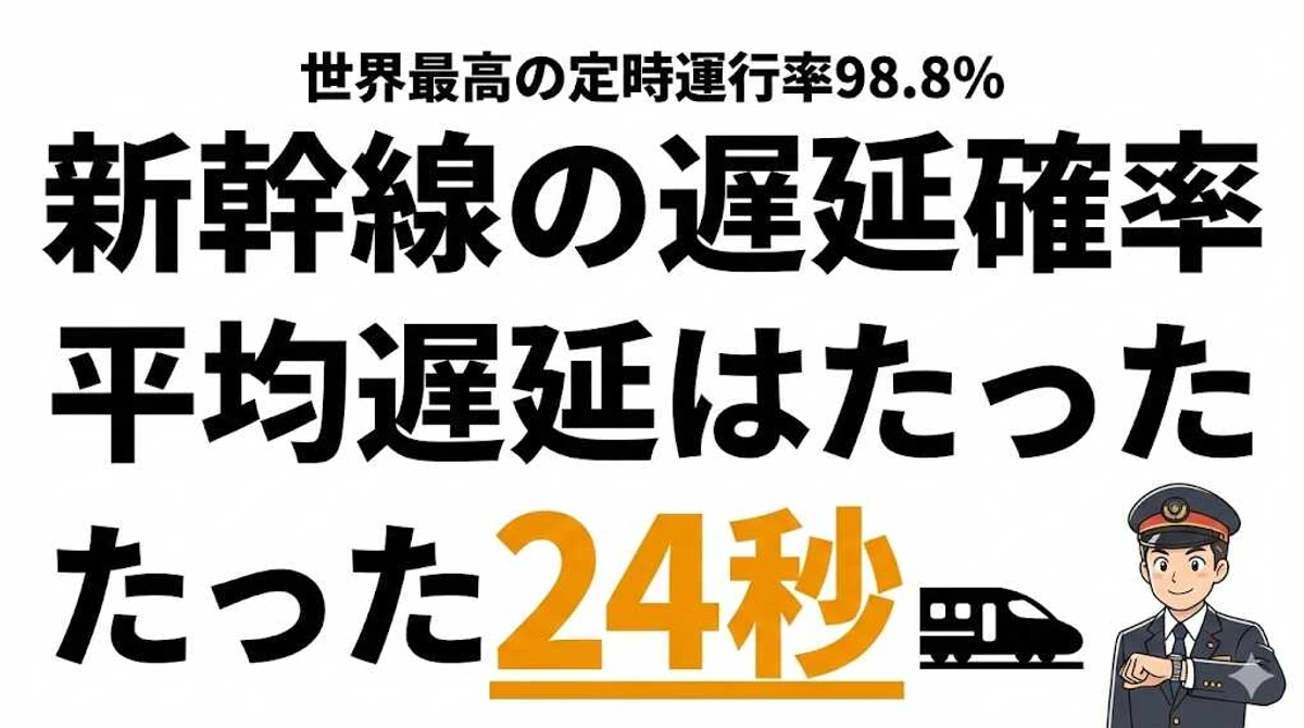 新幹線の遅延確率は約10%！平均遅延時間24秒の驚異的な定時運行率