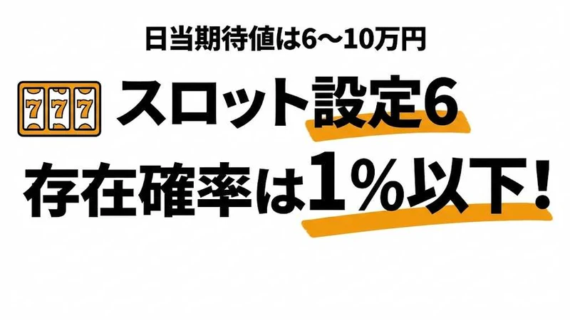 スロット設定6の確率は1%以下！見分け方・機械割・時給換算を徹底解説