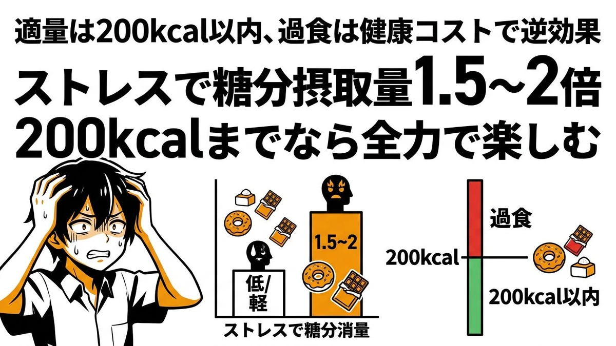 ストレス時の甘いもの摂取量データ！食べ過ぎのラインと健康コスパを計算