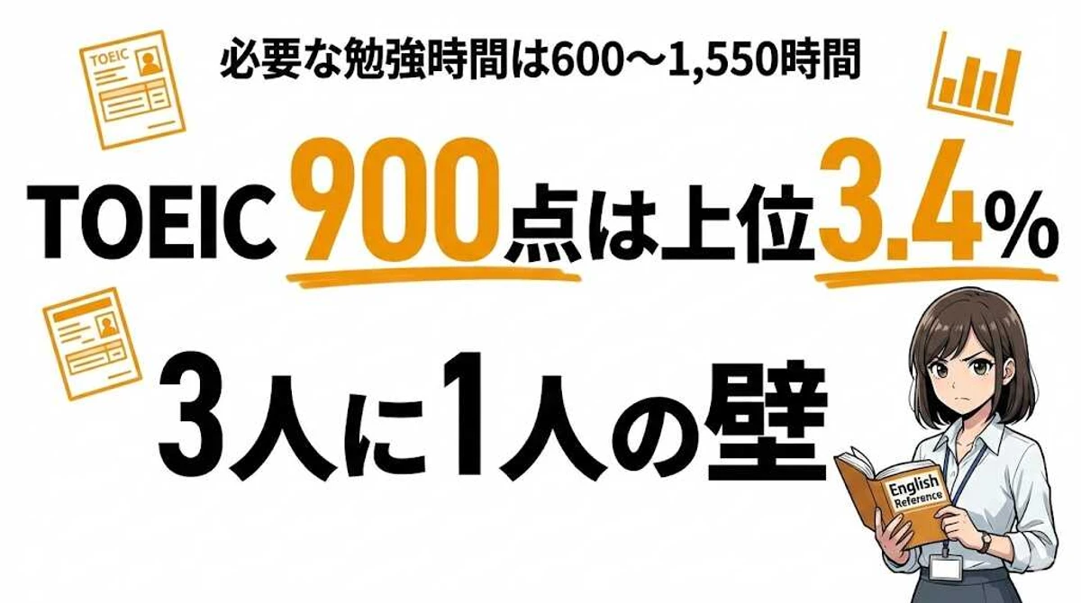 TOEIC 900点は上位3.4%！30人に1人の割合と必要な勉強時間【2025年】