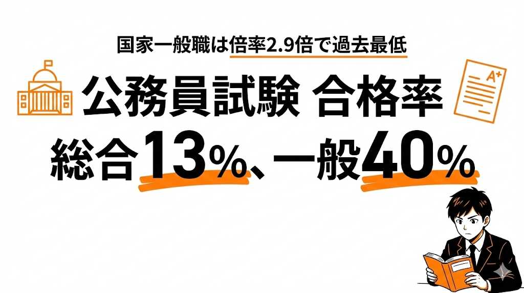 公務員試験の合格率は？国家総合13%、一般職40%、地方15〜20%【2025年】